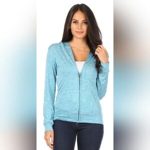 New With Tags! Heathered Blue Fitted Zip Up Hooded Lightweight Jacket